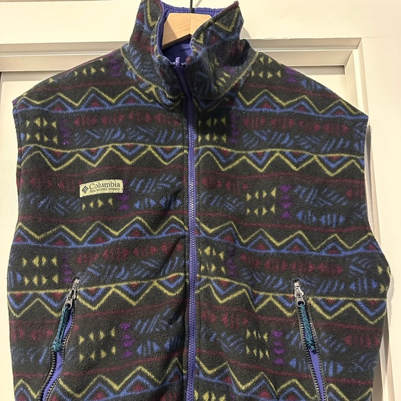 Vintage Columbia Reversible Fleece Lined Vest Tribal Aztec Geometric Pattern - Picture 2 of 6